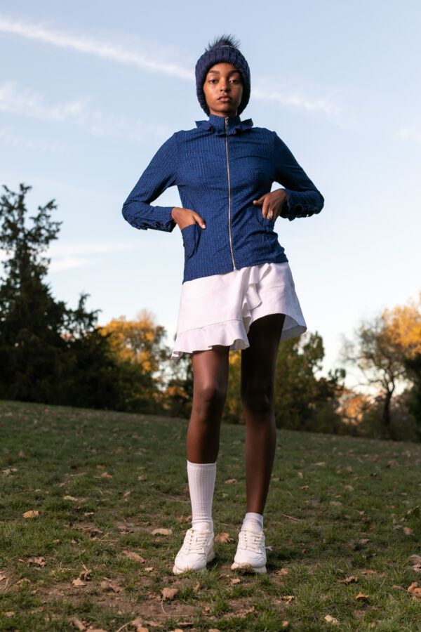 Ohna Shinny Deep blue ruffle top