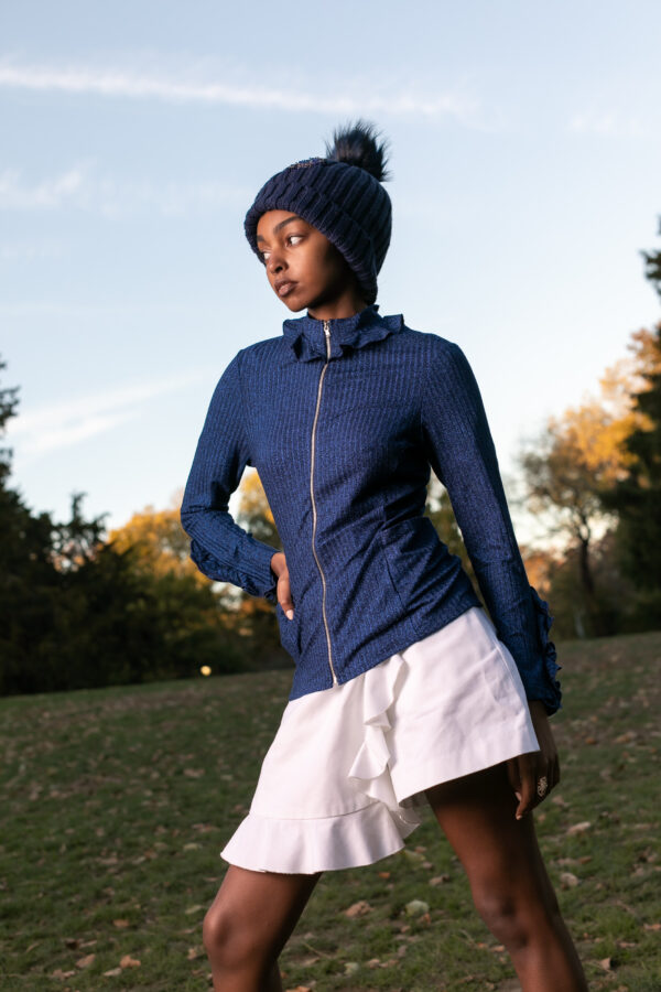 Ohna Shinny Deep blue ruffle top