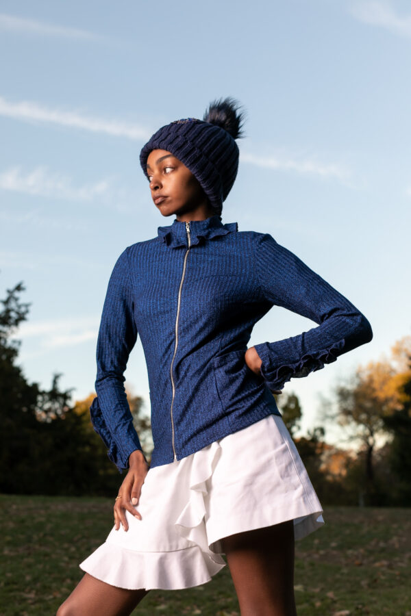 Ohna Shinny Deep blue ruffle top