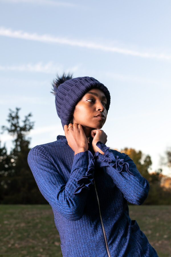 Ohna Shinny Deep blue ruffle top