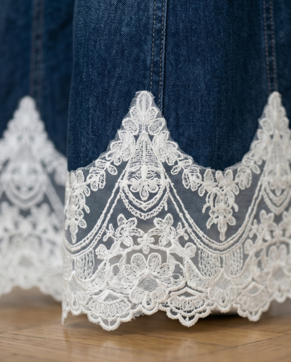 Jenny Blue Denim Skirt with White Lace