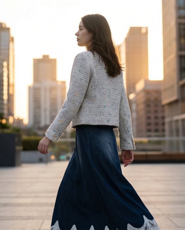 Jenny Blue Denim Skirt with White Lace